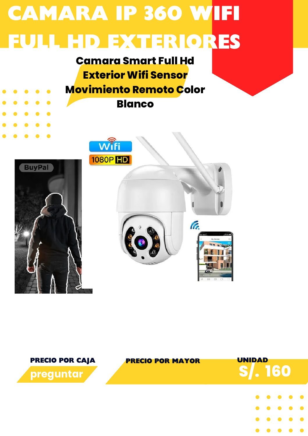 Cámara smart IP 360 wifi full HD exteriores