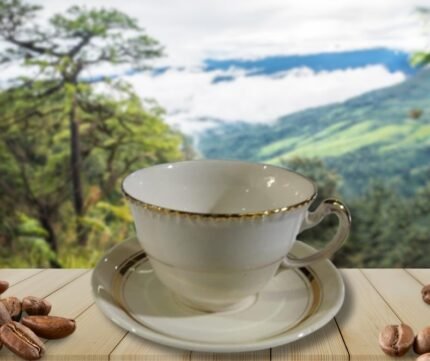 Taza con plato loza inglesa con filo oro